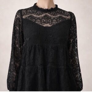Monteau Black Lace Babydoll Top M Romantic Goth Dark Academia Whimsigoth